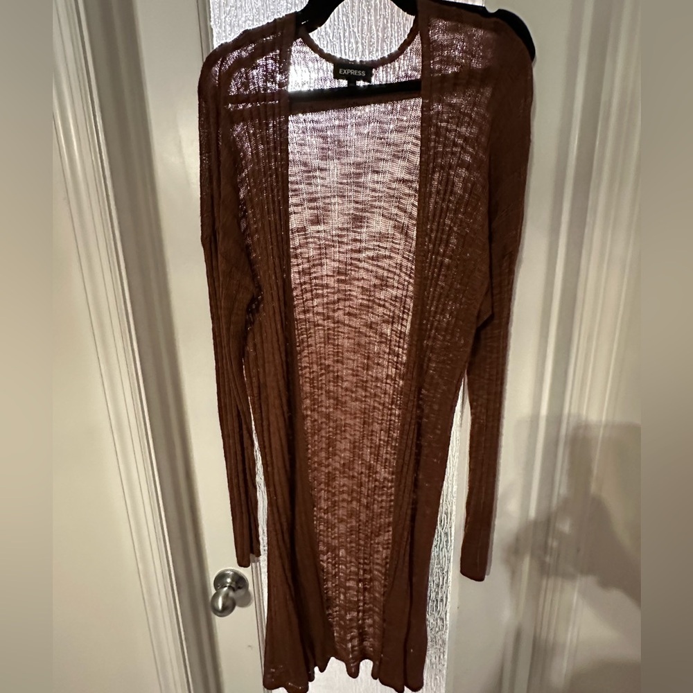 Express Brown Long Open Knit Sweater